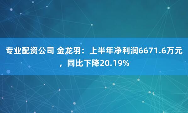 专业配资公司 金龙羽：上半年净利润6671.6万元，同比下降20.19%